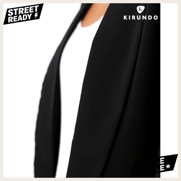 Oversized Blazer Open Front Shawl Collar Business Casual Polyester Jacket - Picture 7 of 7